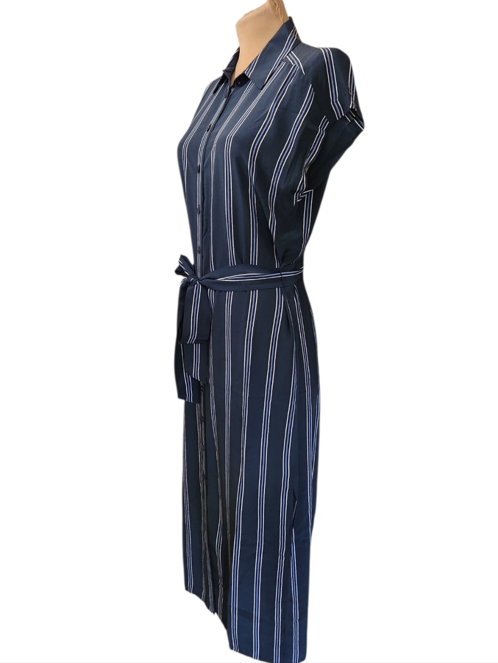 CLUB MONACO Danielle 100% Silk Striped Midi Shirt Dress - Size 4 - Picture 6 of 14